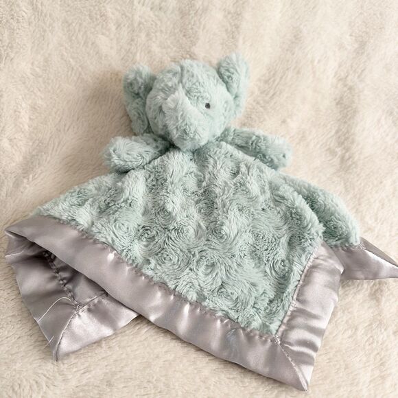 Cloud Island Mint Green Elephant Security Blanket Lovey Gray Satin Trim 14” - Picture 2 of 5